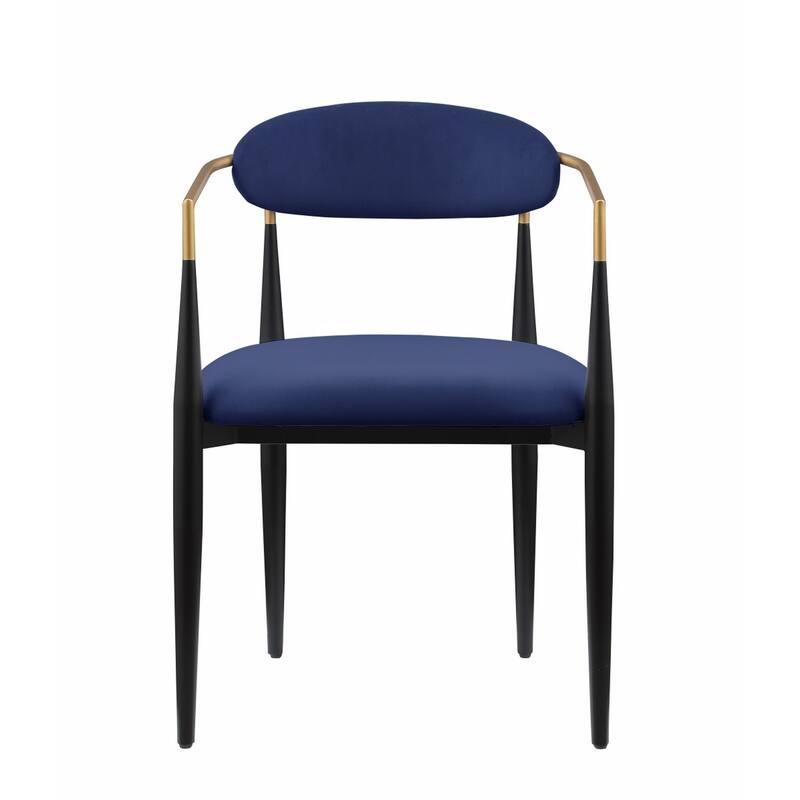 Kenny 21 Inch Dining Chairs Set of 2, Blue Fabric, Foam Padding, Gold and Black Metal