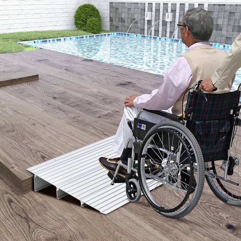 Gymax 3'' Door Threshold Ramp Aluminum Adjustable Rise Entry Ramp for