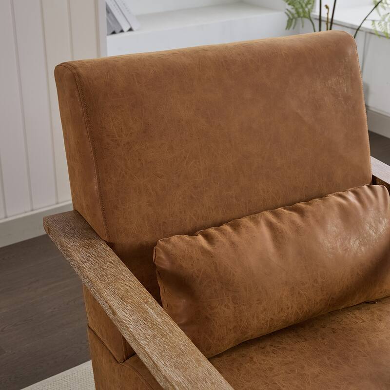 PU Leather Swivel Arm Chairs with Solid Wood Armrests