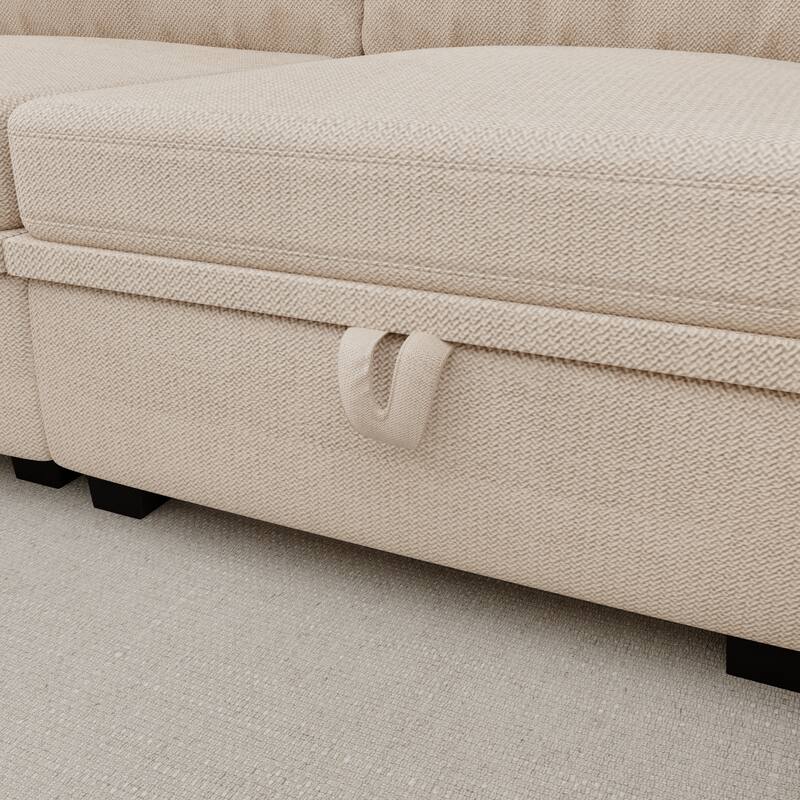 6-Seat U-Shaped Modular Reversible Sectional Sofa with Storage Ottoman