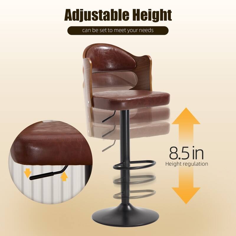 PU Leather Upholstered High-resilience Cushion 360° Swivel Adjustable Height Bar Stools with Footrest(set of 2)