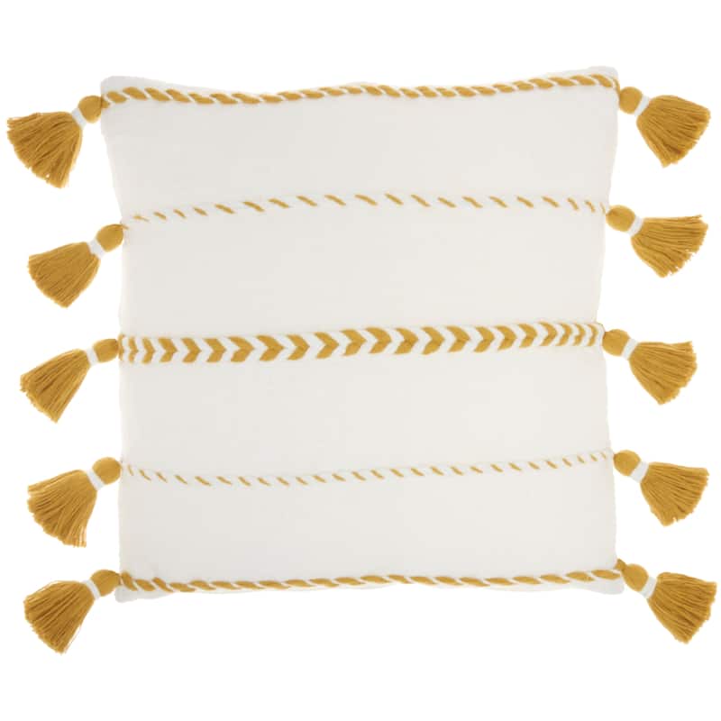 Mina Victory Life Styles Farmhouse Casual Stripe Tassel Fringe Throw Pillow