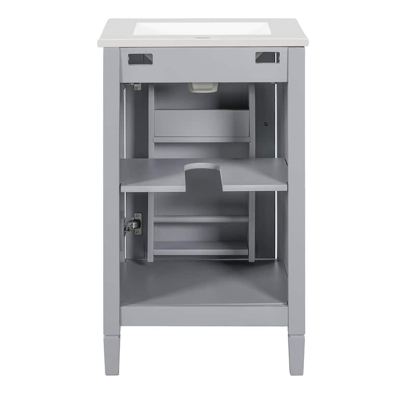 20"Bathroom Vanity with Ceramic Sink,Soft Close Door,Adjustable U-Shaped Shelf,Door Storage Rack,Modern Freestanding Cabinet