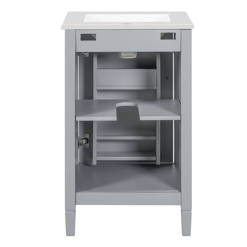 Modern Freestanding Bathroom Vanity Cabinet with Ceramic Sink, Adjustable U-Shaped Shelf, Door Storage Rack and Soft Close Door