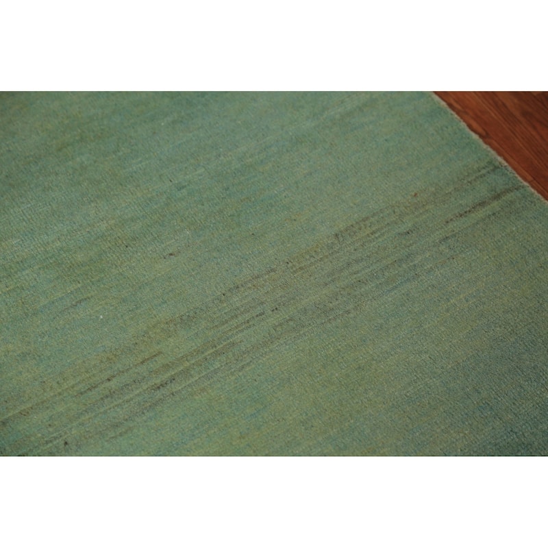 Green Gabbeh Oriental Rug Handmade Wool Carpet - 2'7" x 3'11"
