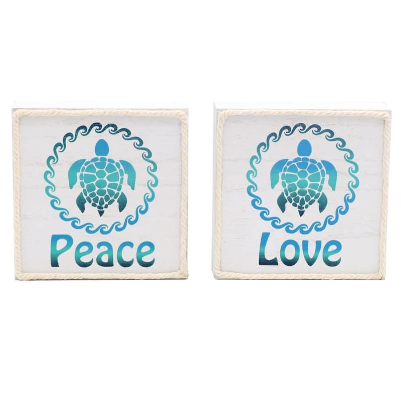 Dennis East Sea Turtles Peace Love Wood Box Signs Set of 2 - Multi