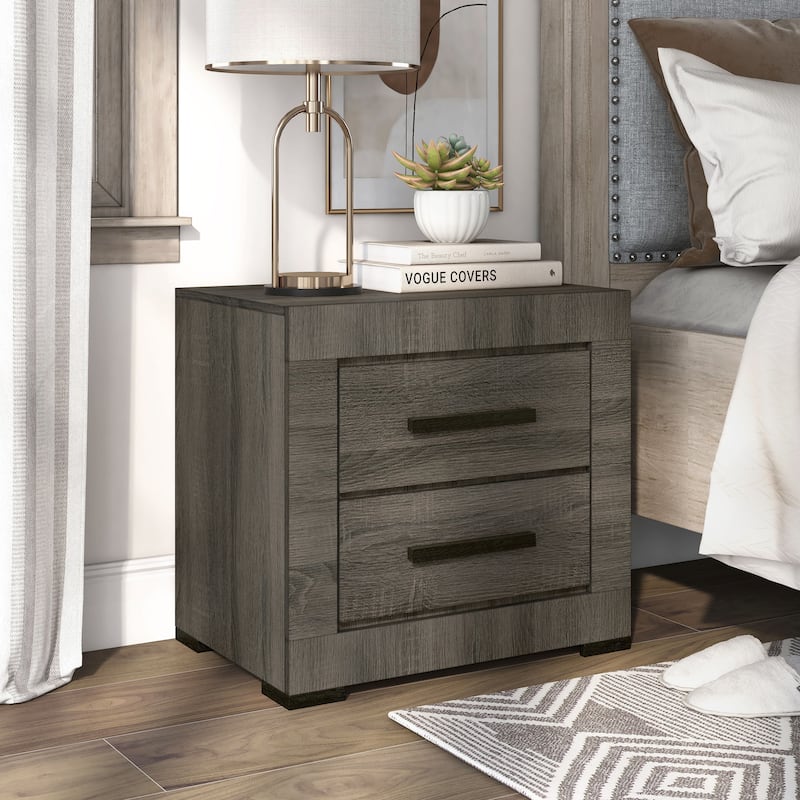 Nestore Contemporary Grey Wood 2-Drawer Nightstand by Furniture of America