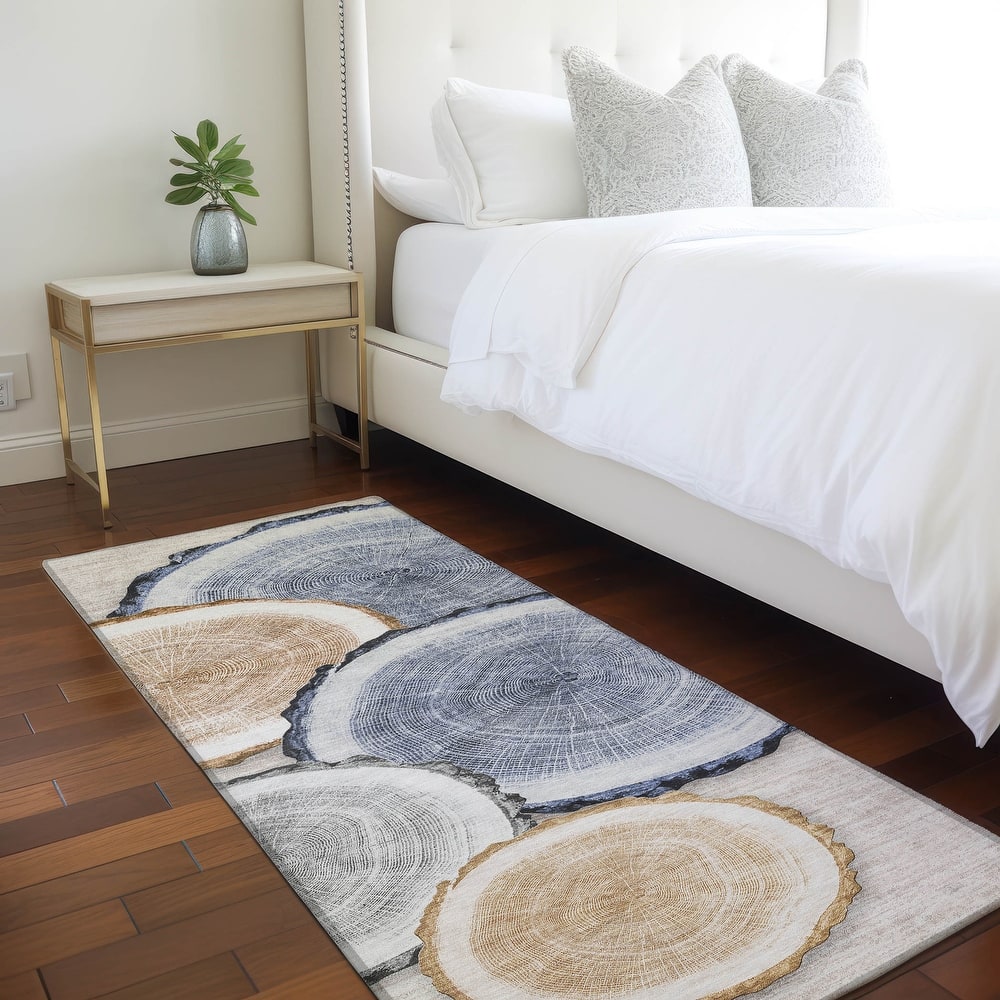 Machine Washable Indoor/ Outdoor Modern Wood Chantille Rug
