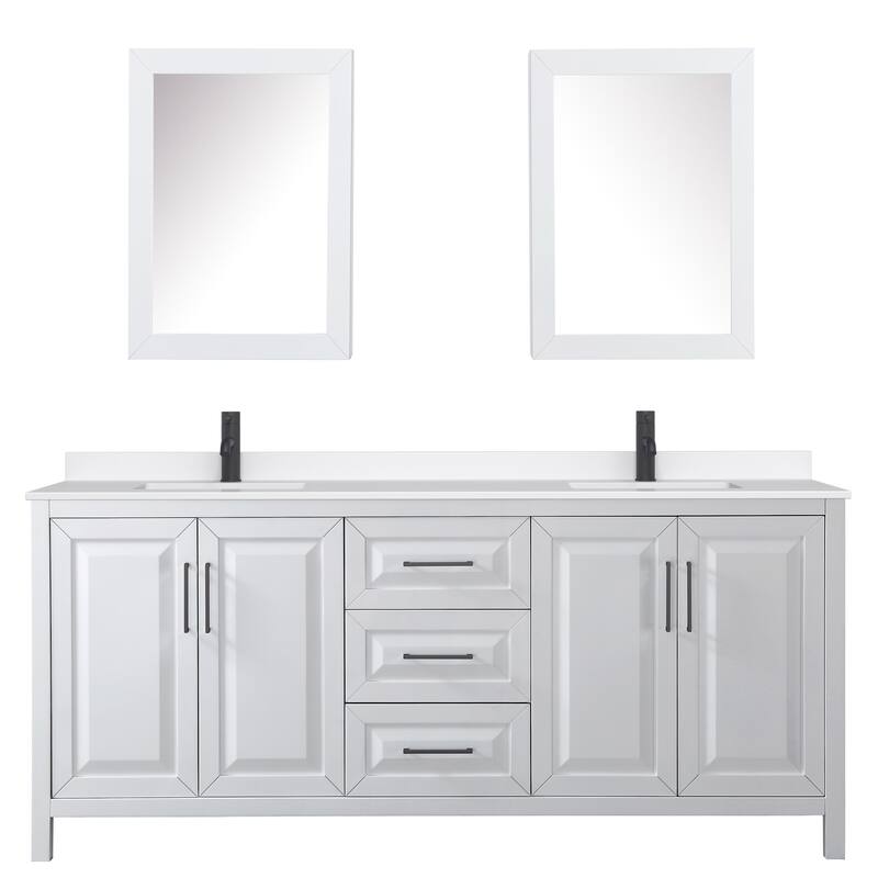 Daria 80-inch Double Vanity, Single Hole Quartz Top, Med Cabinets