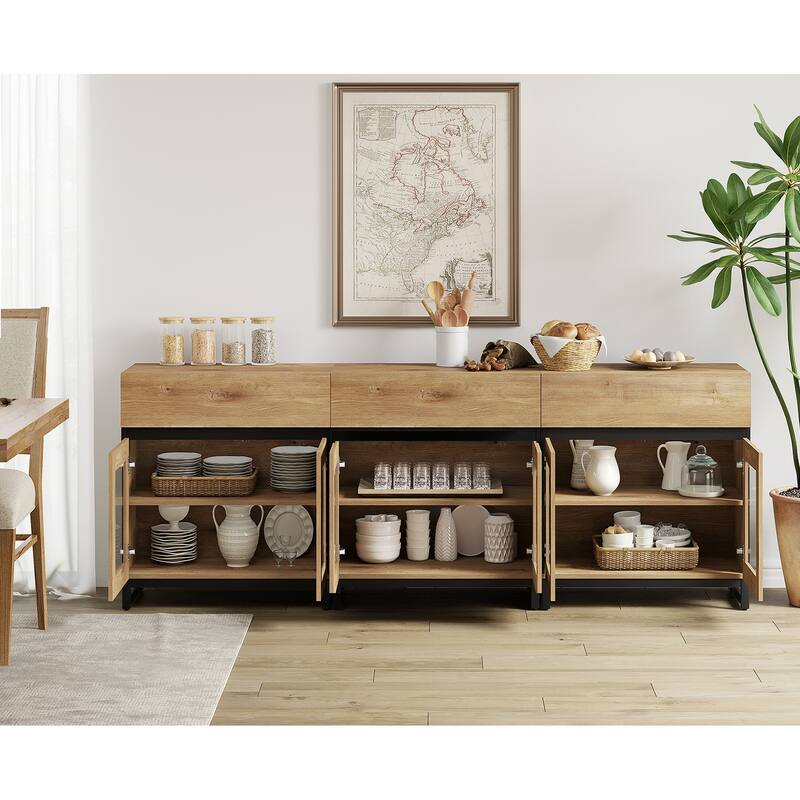 WAMPAT Multifunctional Sideboard Buffet Cabinets with 6 Glass Doors and Drawers, Modern Sideboard, Coffee Bar Storage Cabinet