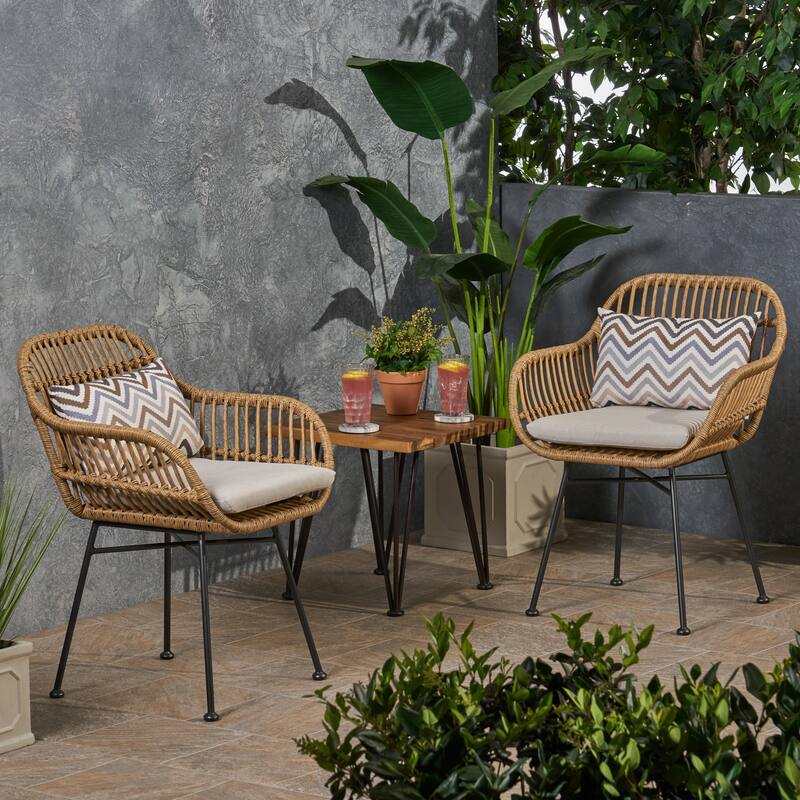 Roomfitters Curved Rattan Outdoor Chairs with Cushions, Set of 2 for Patio or Balcony Lounge