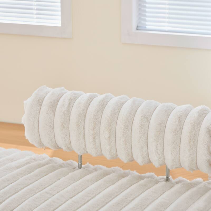 Roomfitters Faux Fur Loveseat Bench, 2-Seater Small Sofa Window Ottoman Footrest with Adjustable Back and Metal Legs