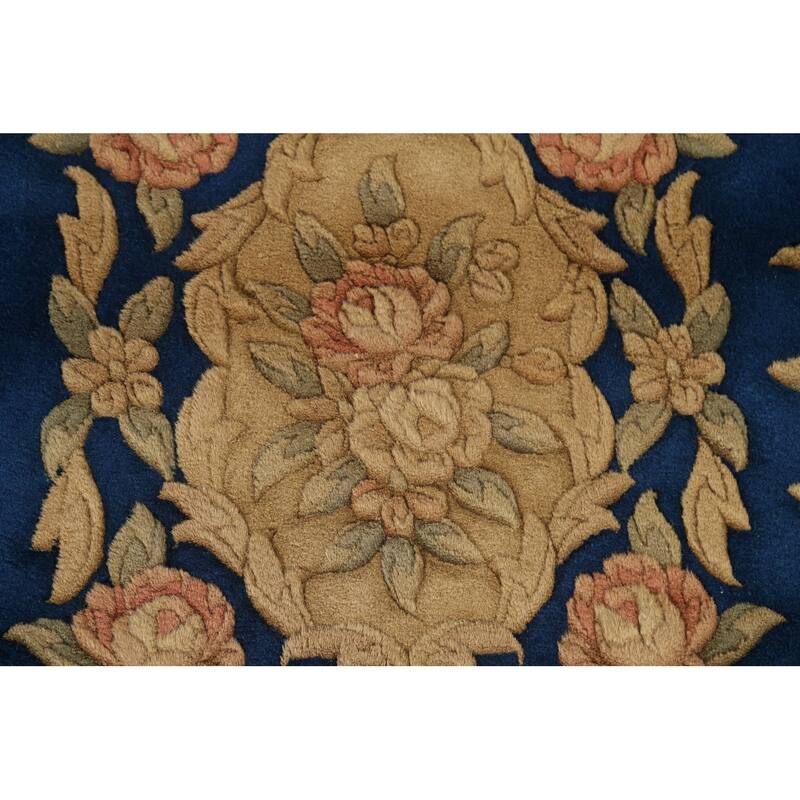 Hand Knotted Oriental 100% Wool Carpet Traditional Floral Navy Blue & Blues Peking Area Rug - 6' 3'' X 4' 2''