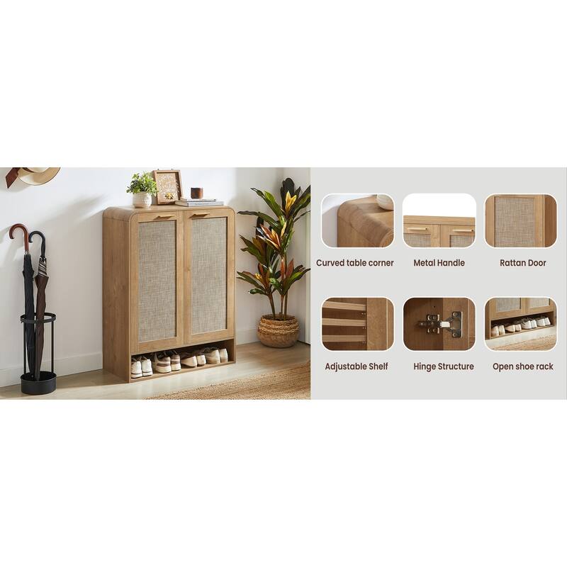 GDF Studio - Lindenwave Coastal Rattan and Wood Shoe Storage Cabinet with Adjustable Shelves