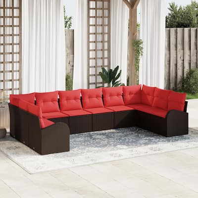 vidaXL 10/11 Garden Sofa Set with Cushions Black/Brown/Grey Poly Rattan - 135.4 x 70.5 x 27.2