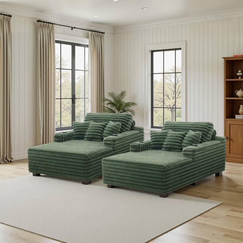 53" Upholstered Chaise Lounge Indoor Sofa with Pillows - Green