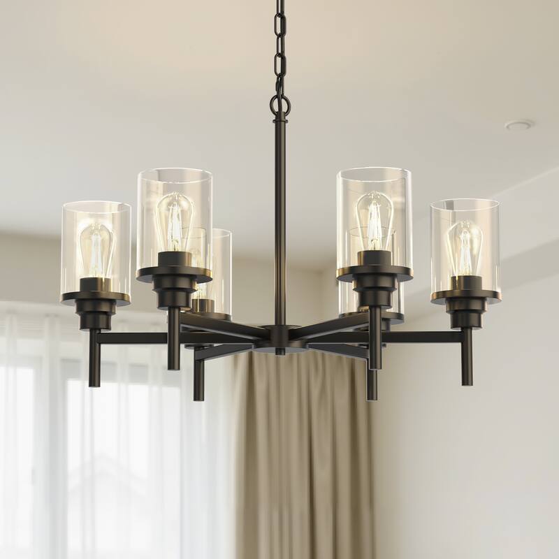 6-Light Matte Black Branch Chandelier, E26 Base, Clear Glass, No Bulbs