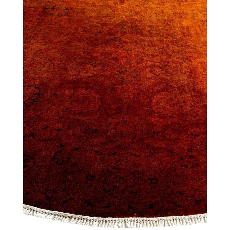 Overton Hand Knotted Wool Vintage Inspired Modern Contemporary Overdyed Brown Round Area Rug - 6' 1" x 6' 1"