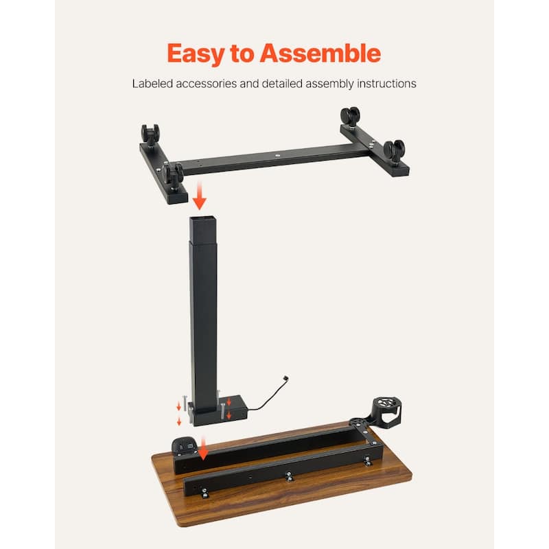 Wood and Black Electric Overbed Table with Adjustable Height and Tilting Top