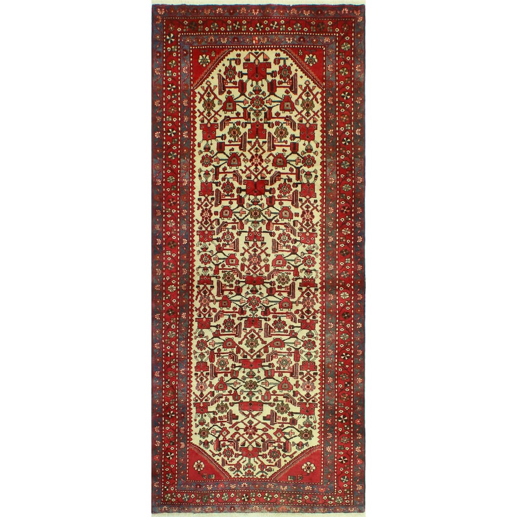Fine Vintage Distressed Aethelwi Ivory/Red Runner - 4'0" x 9'2"