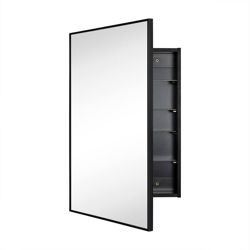 TEHOME Velin Recessed and Surface Mount Bathroom Medicine Cabinet with Mirror Square Cornered Metal Framed Rounded Rectangle