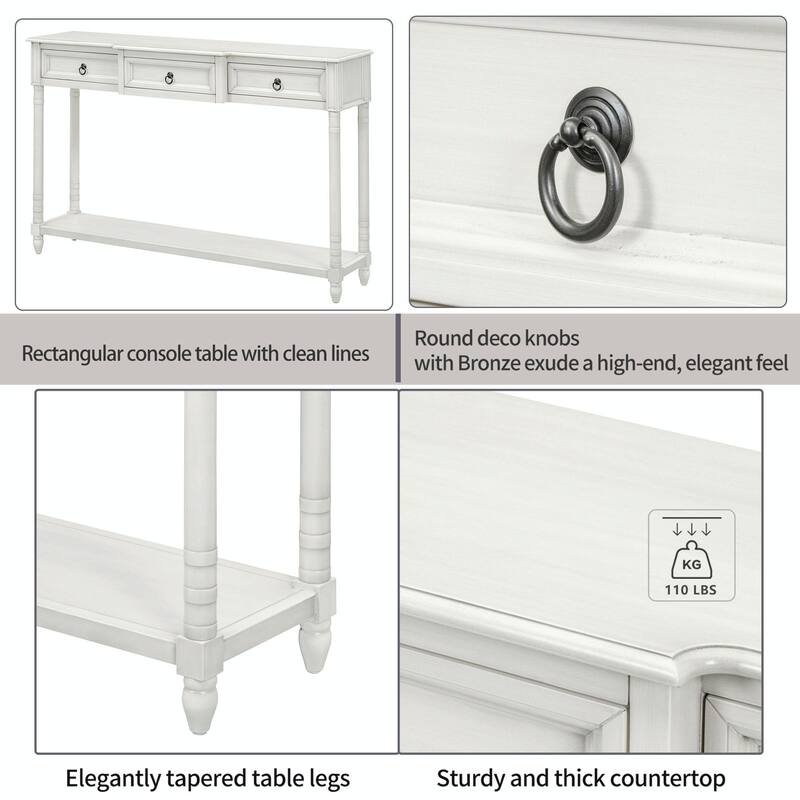 52'' Width Console Table with Drawers and Long Shelf for Entryway