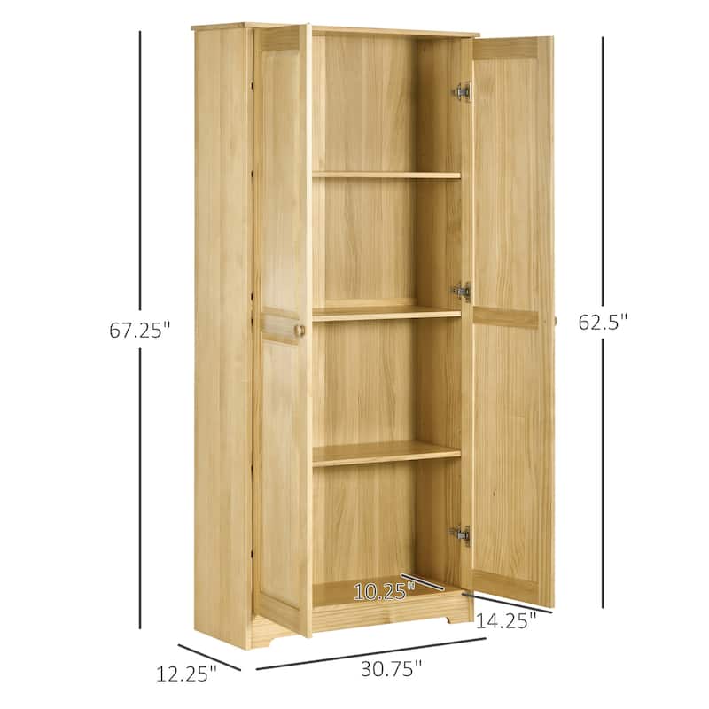 67" Pinewood Kitchen Pantry Storage Cabinet, Freestanding Cabinets with Doors and Shelf Adjustability, Soft-Close Mechanism