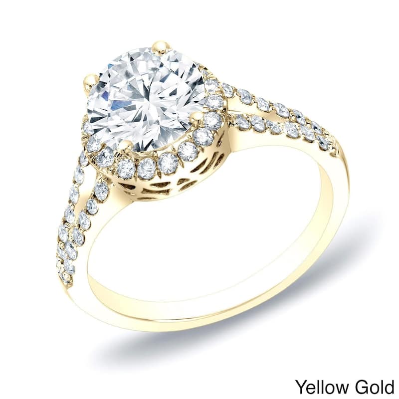 Auriya 14k Gold 1 1/4ctw Split-shank Halo Diamond Engagement Ring - Yellow - 10