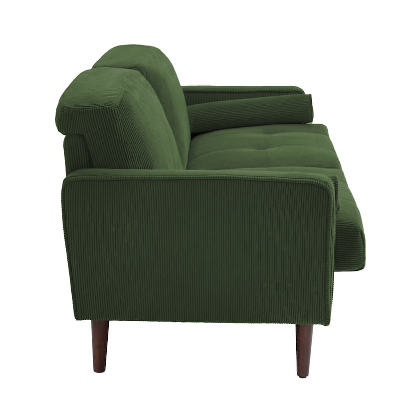Modern Corduroy Upholstered 2 Seater Sofa with Bolster Pillows