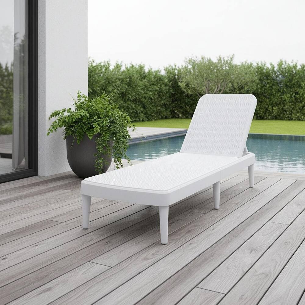 75" White Heavy Duty Plastic Outdoor Stacking Chaise Lounge