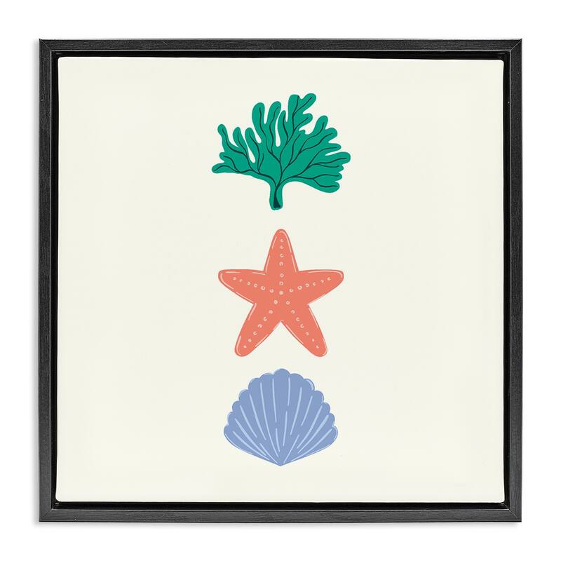 Stupell Coral & Sea Life Minimal Framed Floater Canvas Wall Art Design By Sazerelli Designs - 18 x 18 - Black