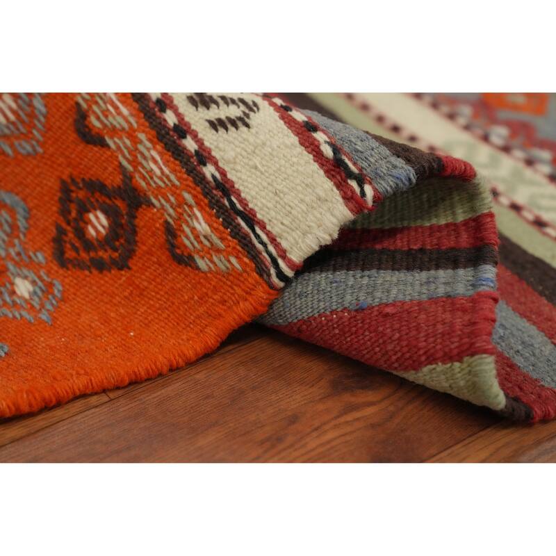 Hand Woven Oriental 100% Wool Carpet Southwestern Tribal Multi-Colored Kilim Area Rug - 8' 5'' X 5' 4''
