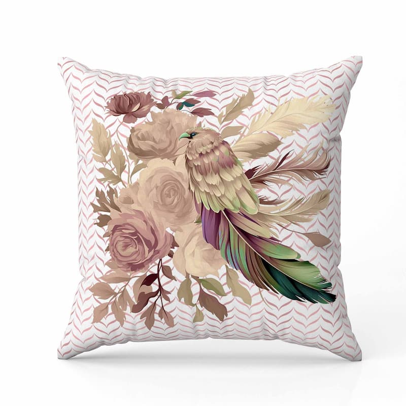 Feathered Bouquet Indoor/Outdoor Reversible Throw Pillow Pink and Beige