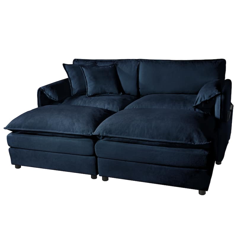75.59" Chenille Upholstered 2-Seater Sleeper Modular Sectional Sofa with Double-Layer Cushions, DIY Combination