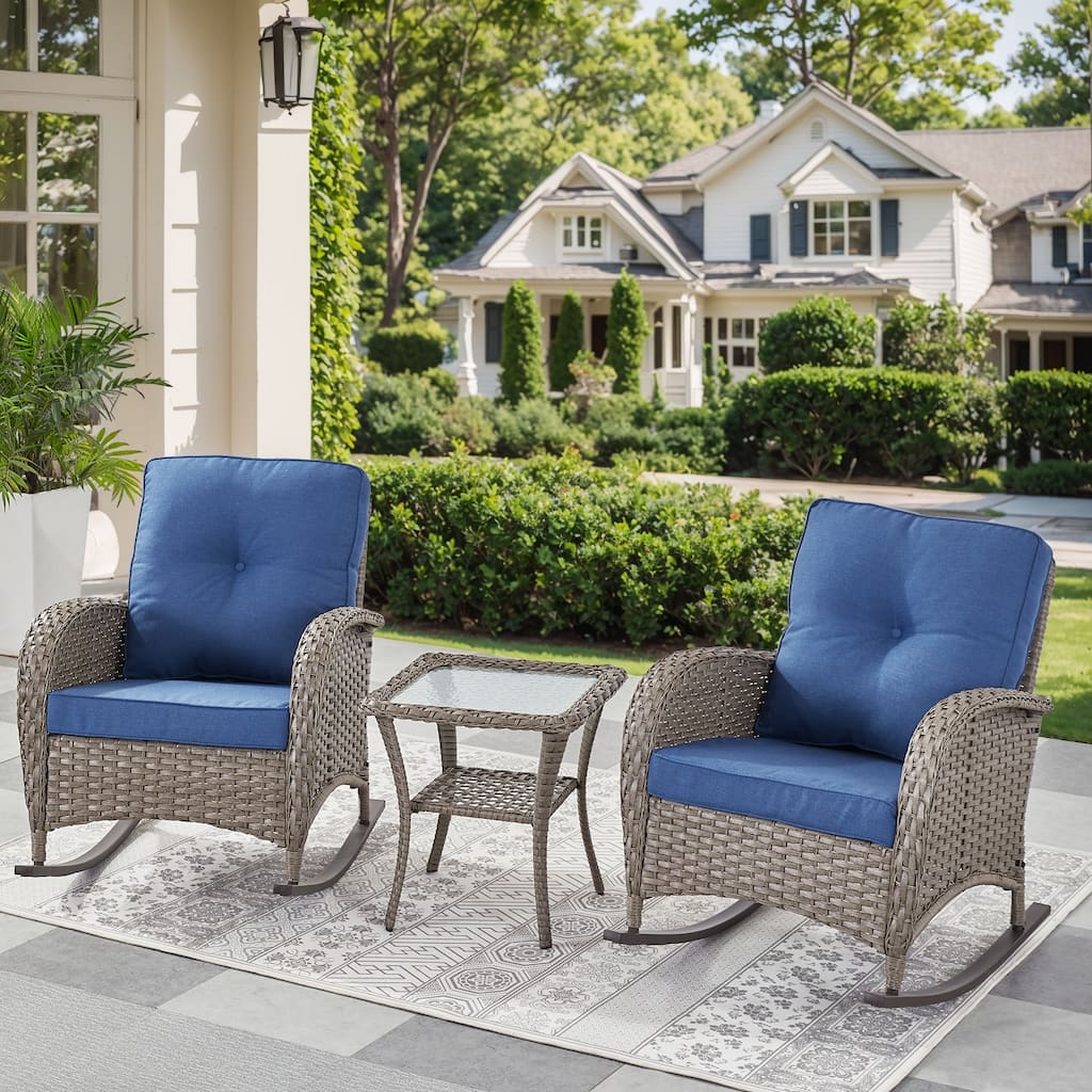 Outdoor Rocking Chair with Side Table Grey-Blue - Grey