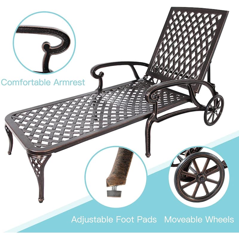 Aluminum Outdoor waterproof Chaise Lounge Chair With Wheels Adjustable Reclining