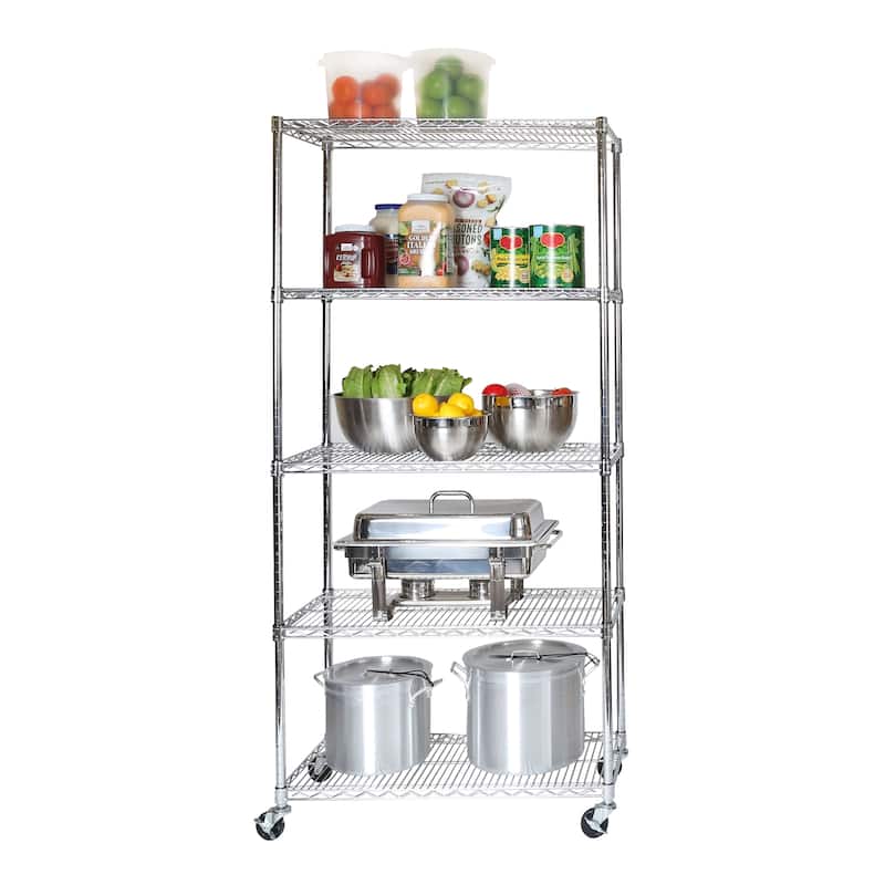 Seville Classics Commercial-Grade 5-Tier NSF-Certified Steel Wire Shelving with Wheels, 18" x 36" x 72"