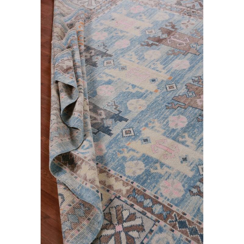 Hand Knotted Oriental 100% Wool Carpet Transitional All-Over Navy Blue & Blues Oushak Area Rug - 11' 0'' X 8' 4''