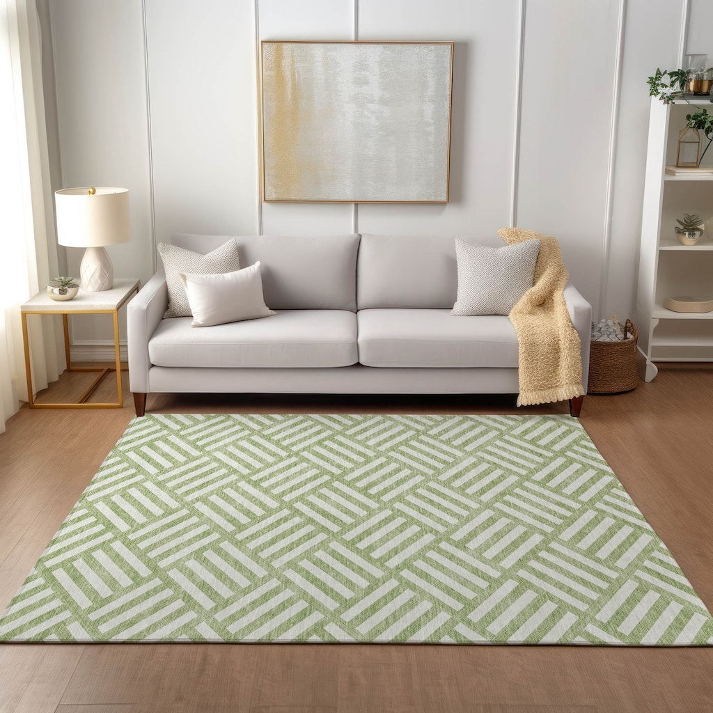 Machine Washable Indoor/ Outdoor Chantille Modern Geo Rug