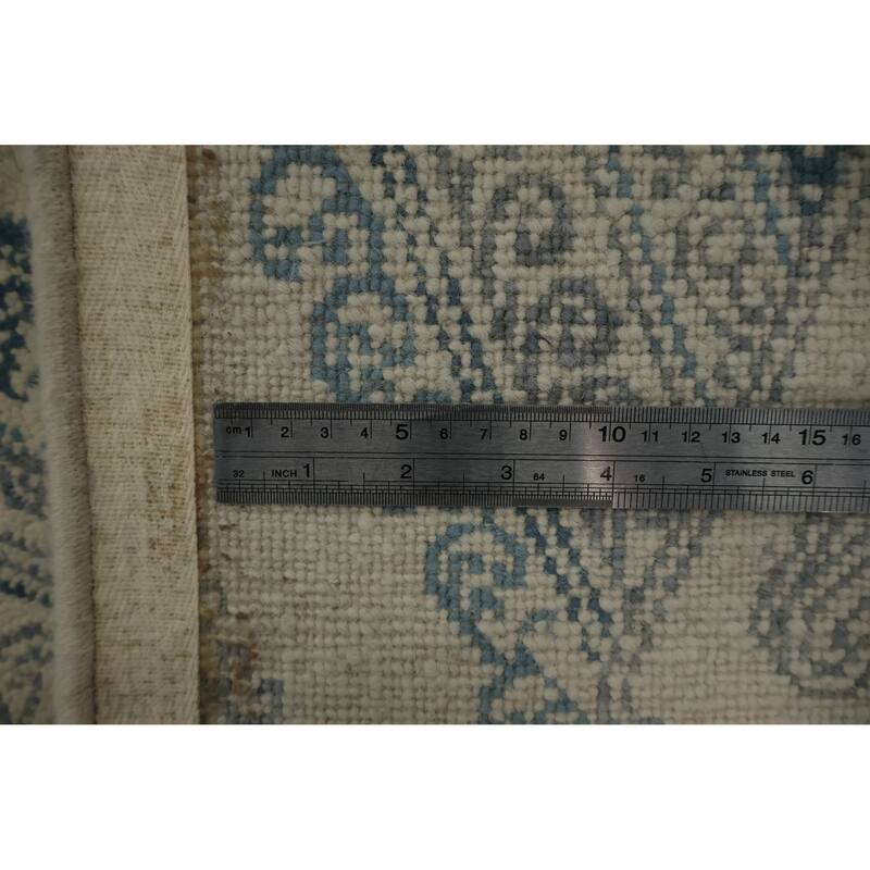 Hand Knotted Oriental 100% Wool Carpet Modern Geometric Beige & Ivories Contemporary Runner Rug - 9' 0'' X 2' 3''