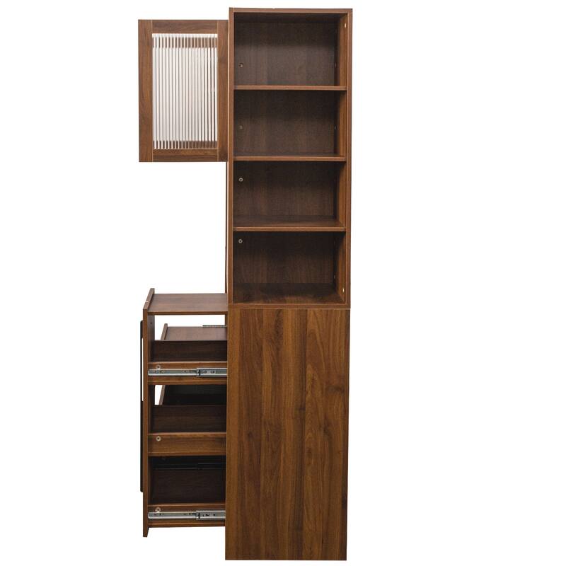 70.87" Tall Kitchen Pantry Cabinet with 4-Tier Side Shelf and 2 Drawers