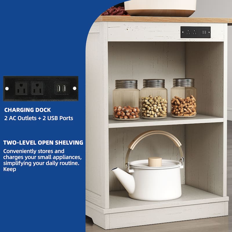 Moasis Rolling Kitchen Island with Trash Can Storage and Power Outlet &Spice Rack