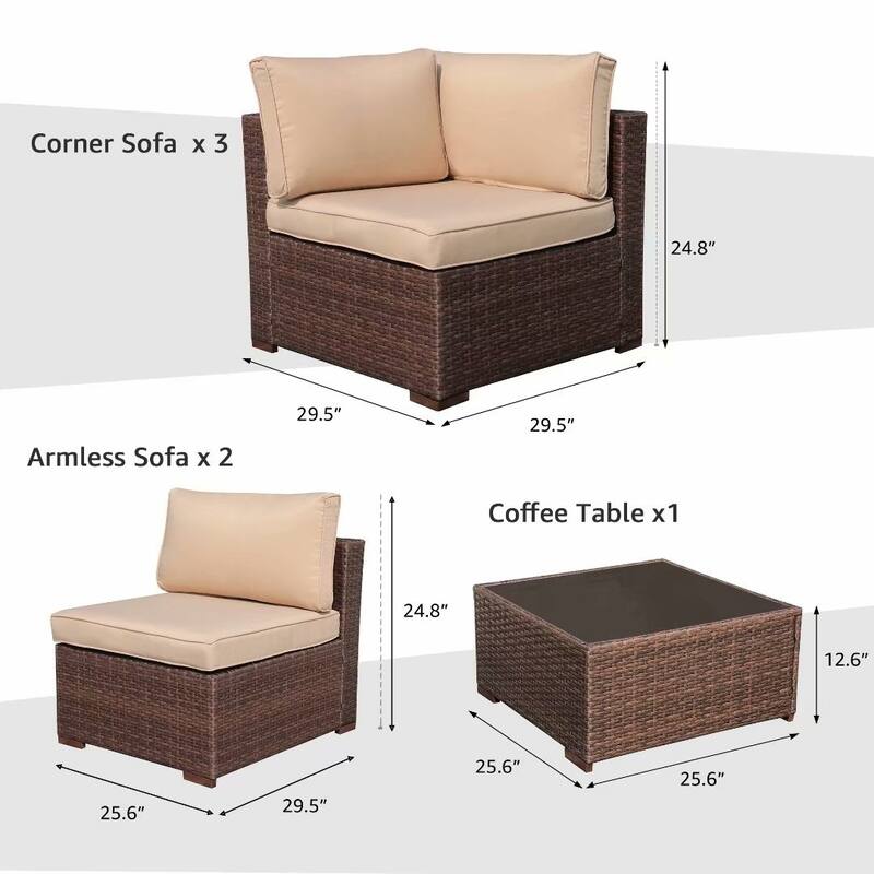 6-Piece Outdoor Wicker Sectional Sofa Set with Cushions