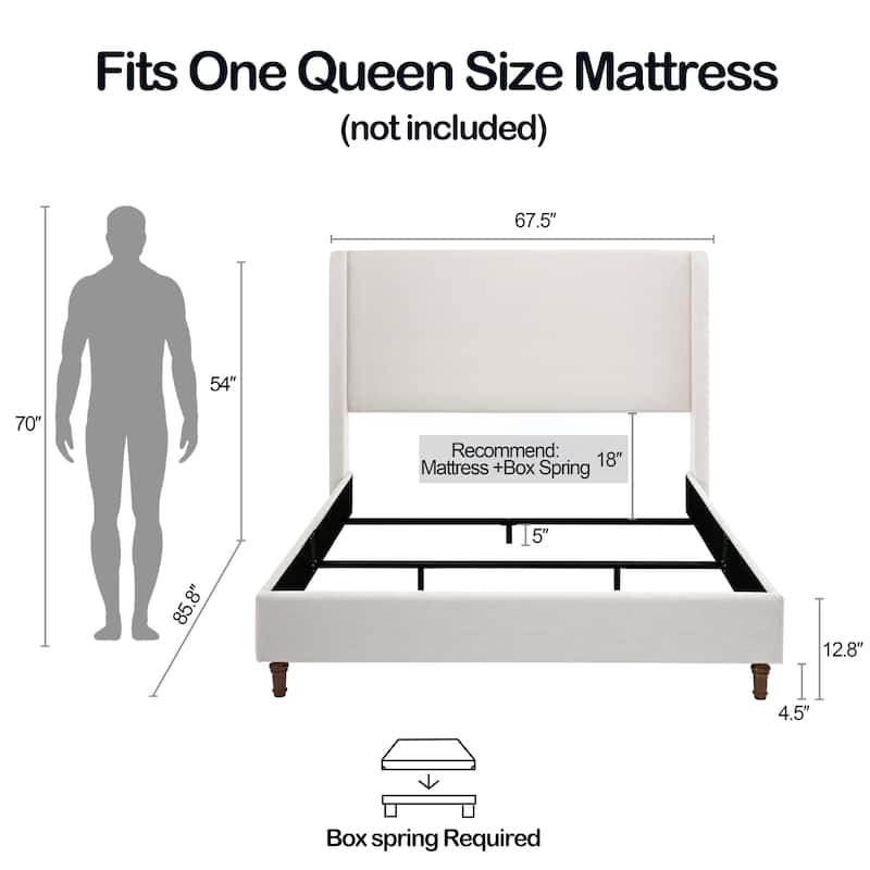 Christopher Knight Home- Marlowe Upholstered Bed Frame with Wingback Design