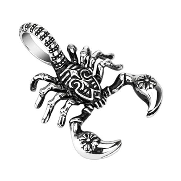 Stainless Steel Tribal Decorated Scorpion Pendant (36 mm Width)