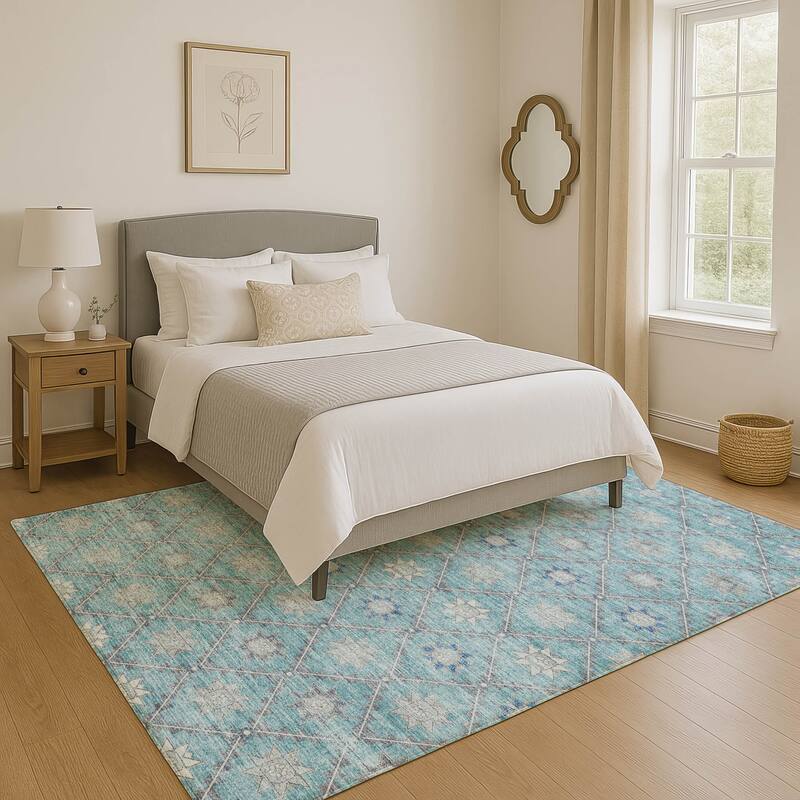 Premium Washable Super Soft Boho Trellis Mayfield Rug - Teal - 10' x 14'