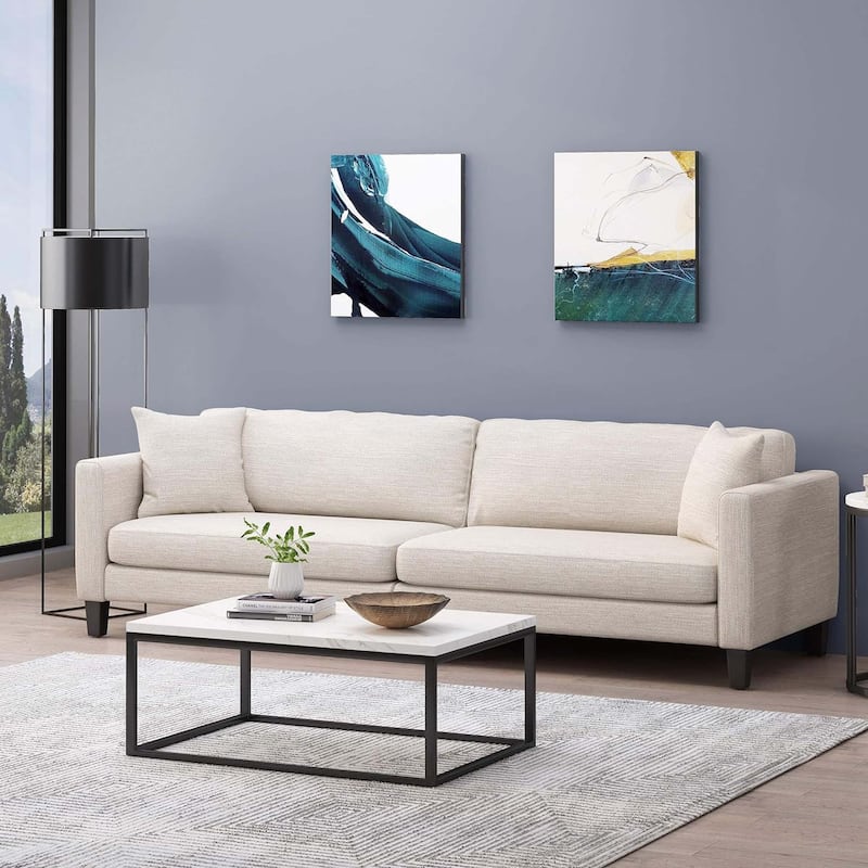 Fabric Upholstered Sofas Small Space Loveseat Sofas Lounge Armrest Couch w/ Wood Legs 101" Long Couches for Living Room - Beige