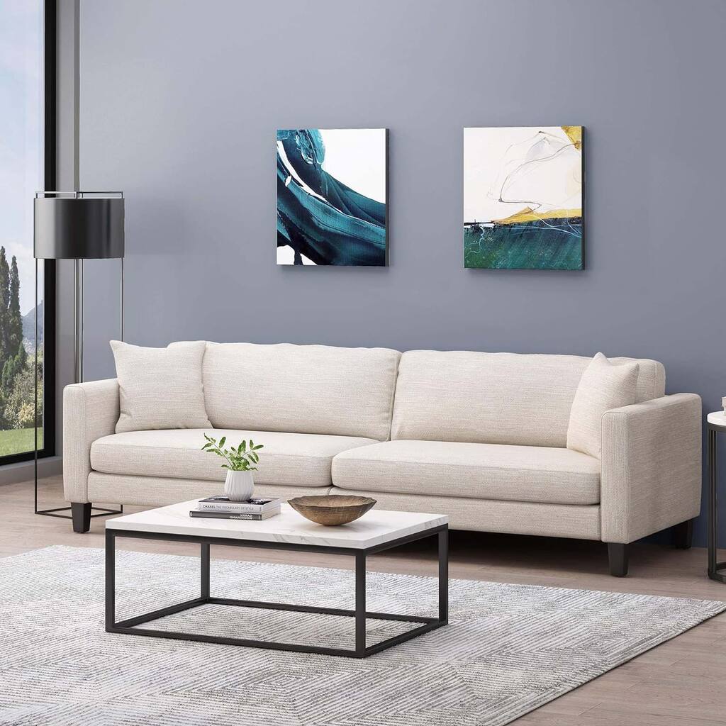 Modern 101" 3-Seater Sofa with Wood Legs and Two Pillows
