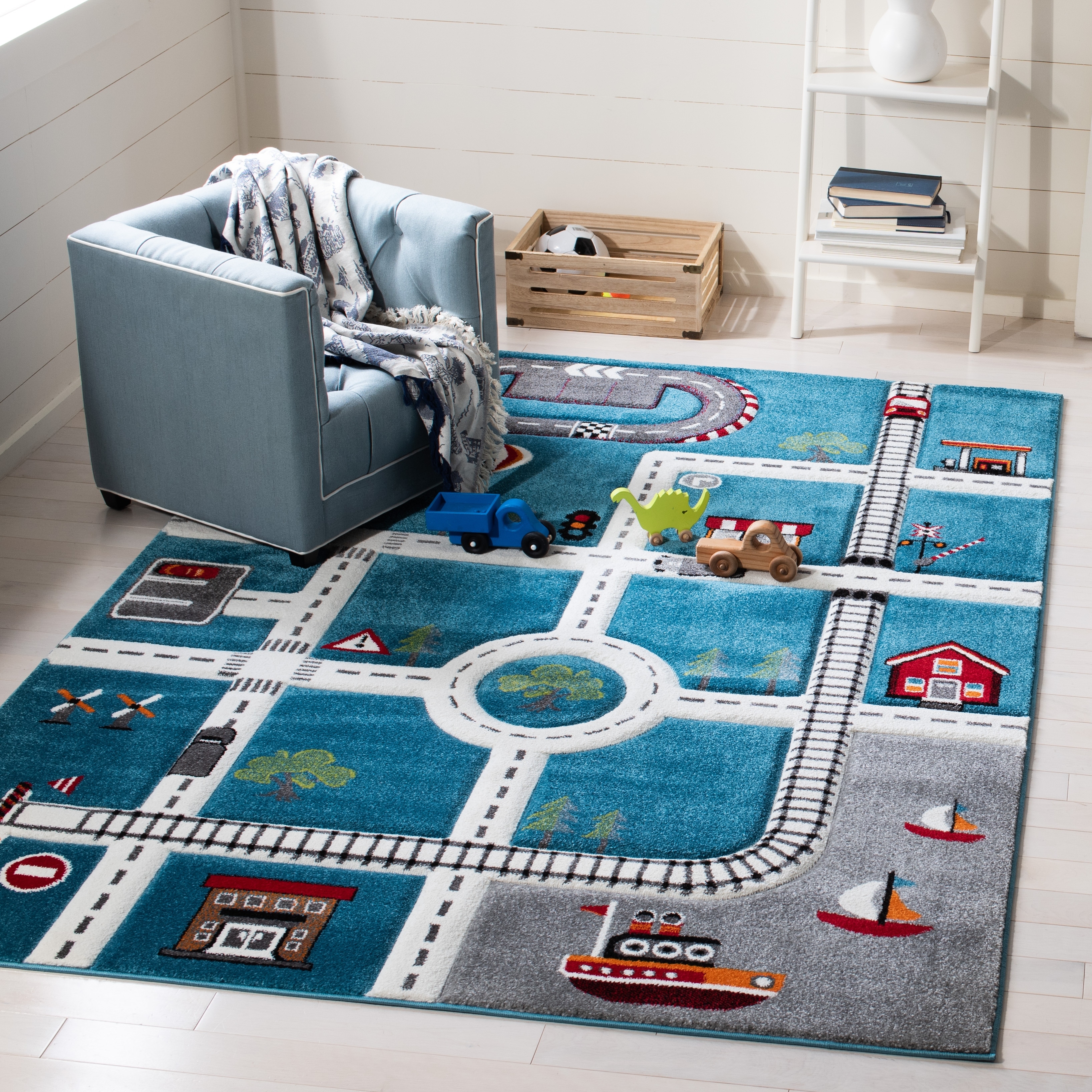SAFAVIEH Carousel Kids Orpa The Dog Area Rug, Navy/Ivory, 4' x 4' Square 