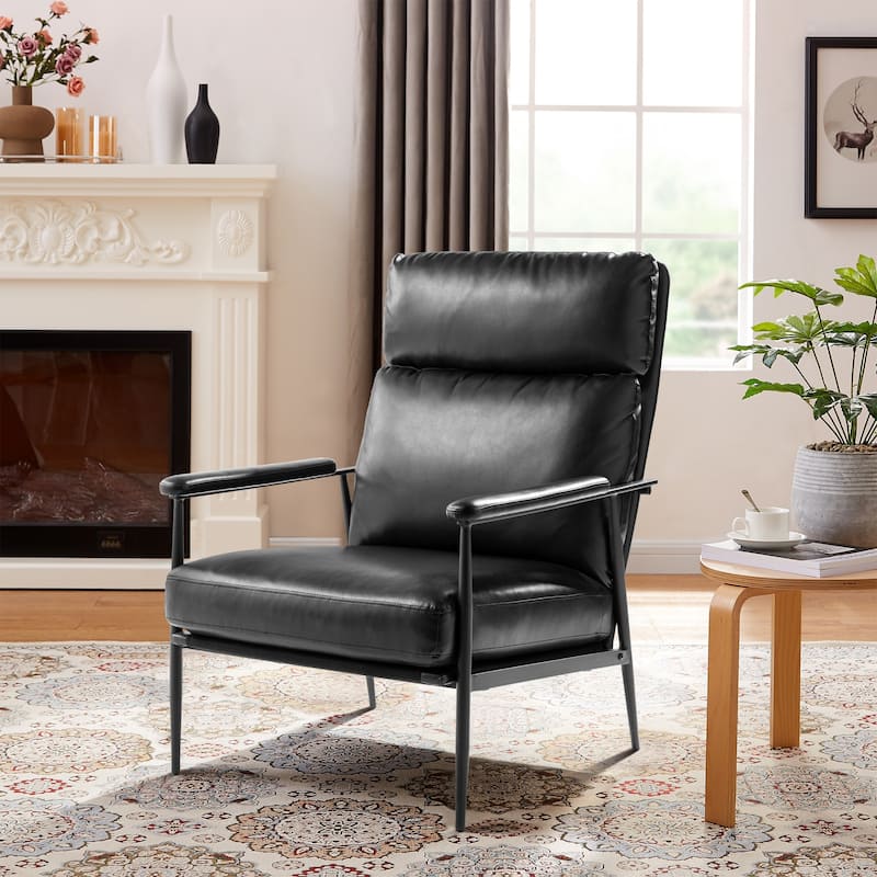 Glitzhome 33.75"W Mid-Century Modern Leatherette Armchair With High Back and Padded Arms - 33.75" W x 39.5" H x 28" D